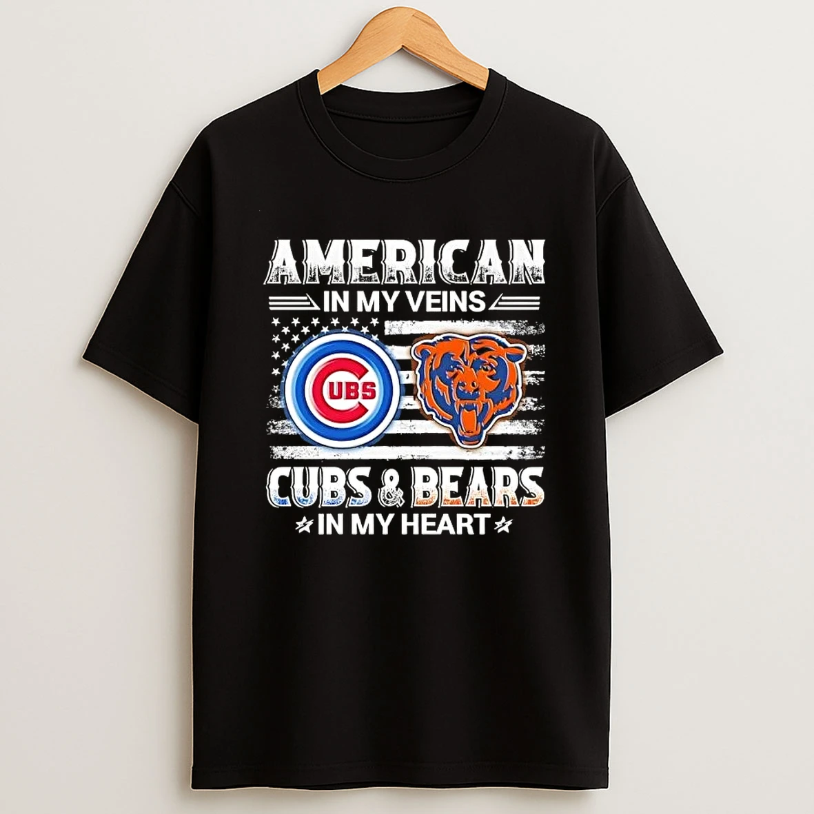 American In My Veins Chicago Sports Cubs And Bears In My Heart Shirts