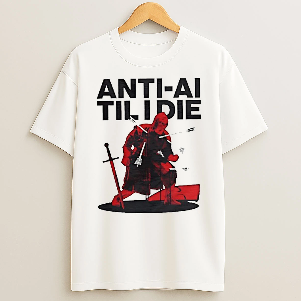 Anti Ai Til I Die Medieval Warrior Kneeling With Sword And Arrows Shirts