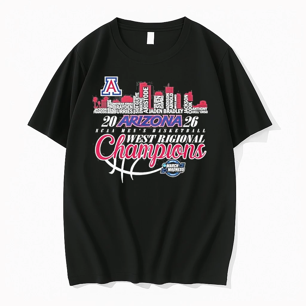 Arizona Wildcats 2026 Mens Basketball Midwest Regional Champions Skyline Player Name Shirts