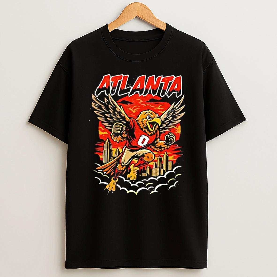 Atlanta Hawks Bird Mascot Running With City Skyline Shirts