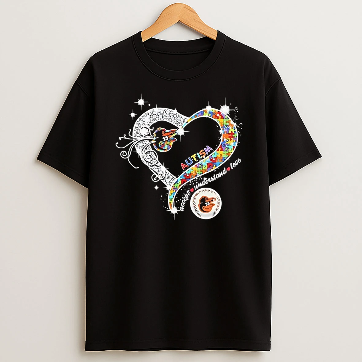 Baltimore Orioles Autism Awareness Diamond Heart Shirts