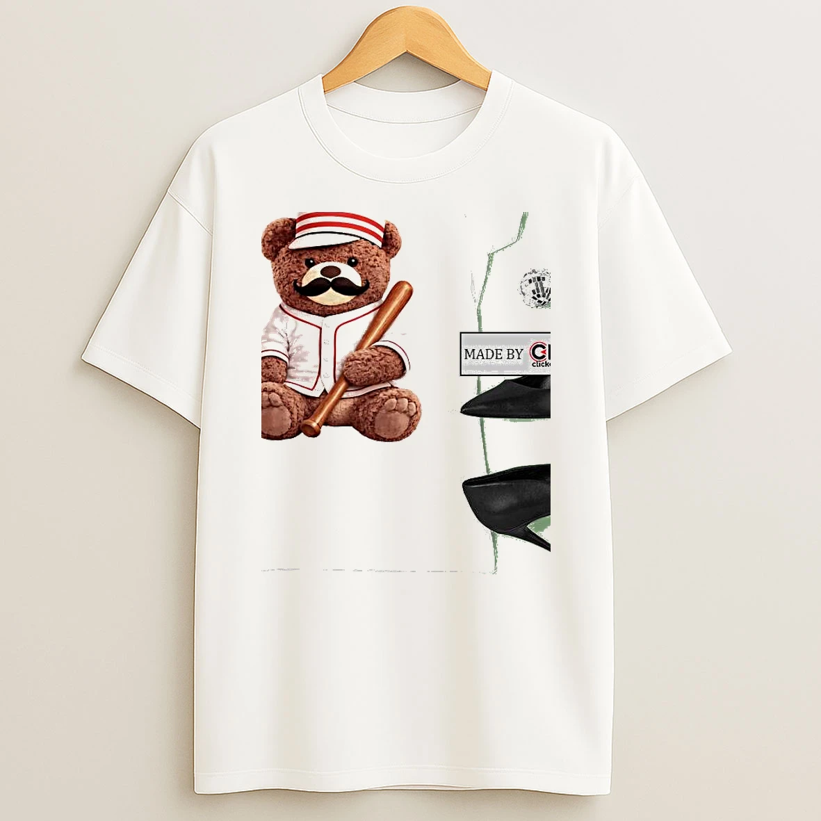 Baseball Teddy Bear Mustache Womens Shirts