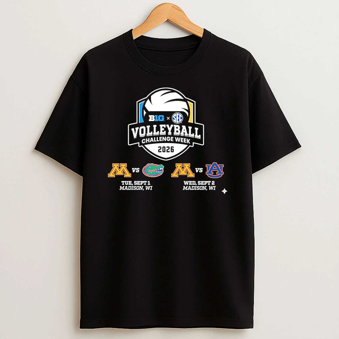 Big Ten X Sec Volleyball Challenge Week 2026 Minnesota Vs Florida Minnesota Vs Auburn Logos Shirts