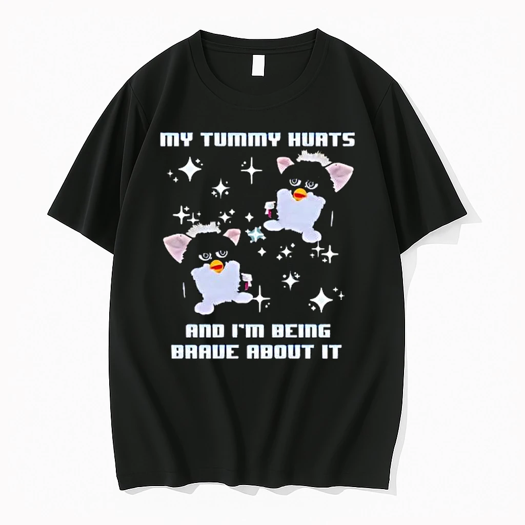 Black White Furby Sparkles My Tummy Hurts And Im Being Brave Shirts