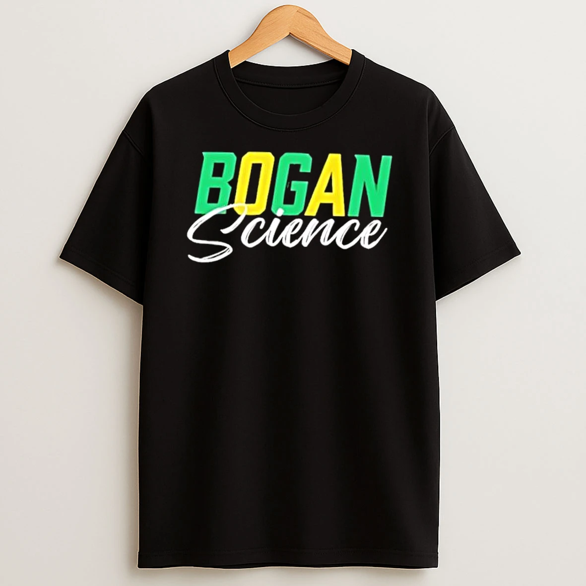 Bogan Science Yellow And Green Typography Design Shirts