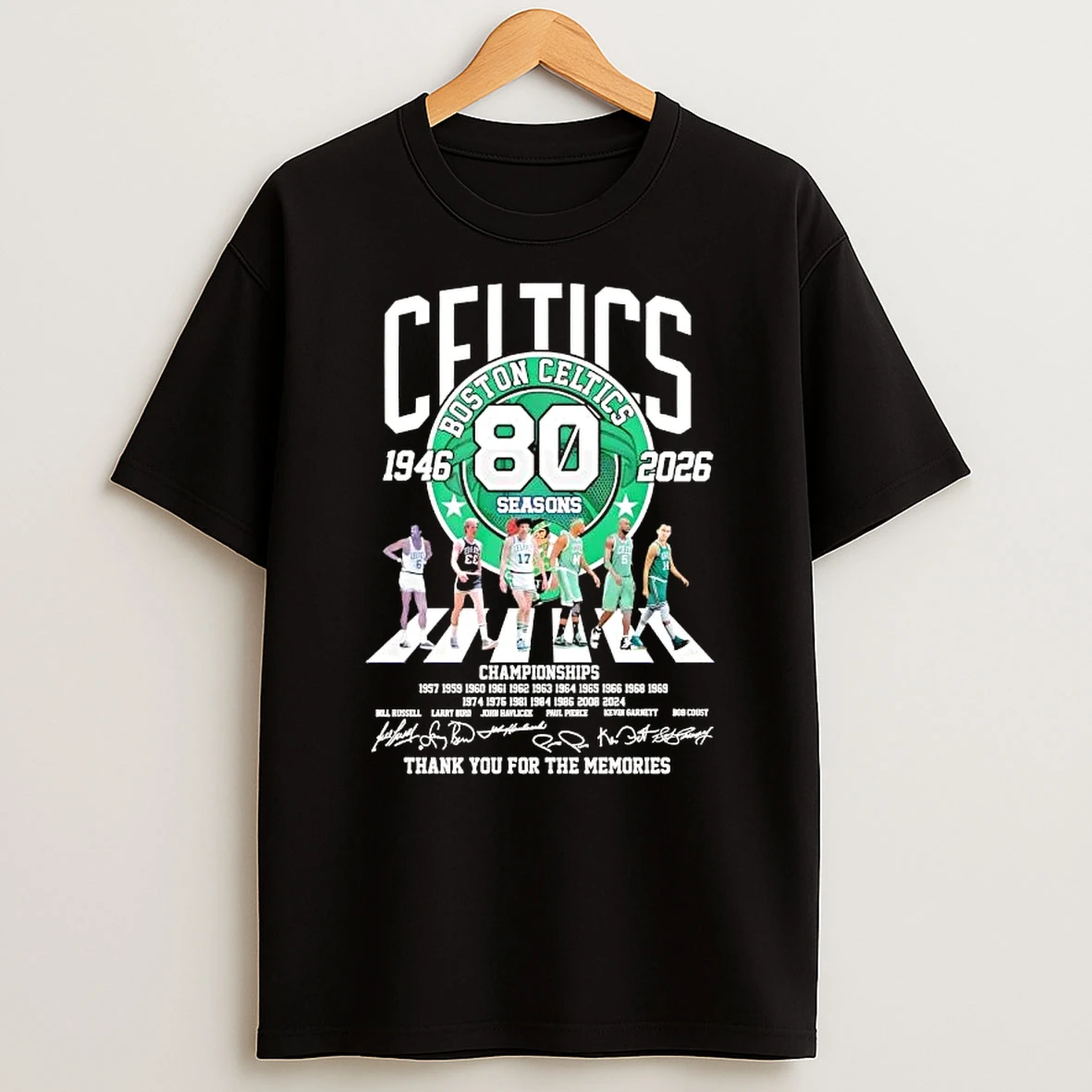 Boston Celtics 80 Seasons 1946 2026 Legends Abbey Road Thank You For The Memories Signatures Shirts