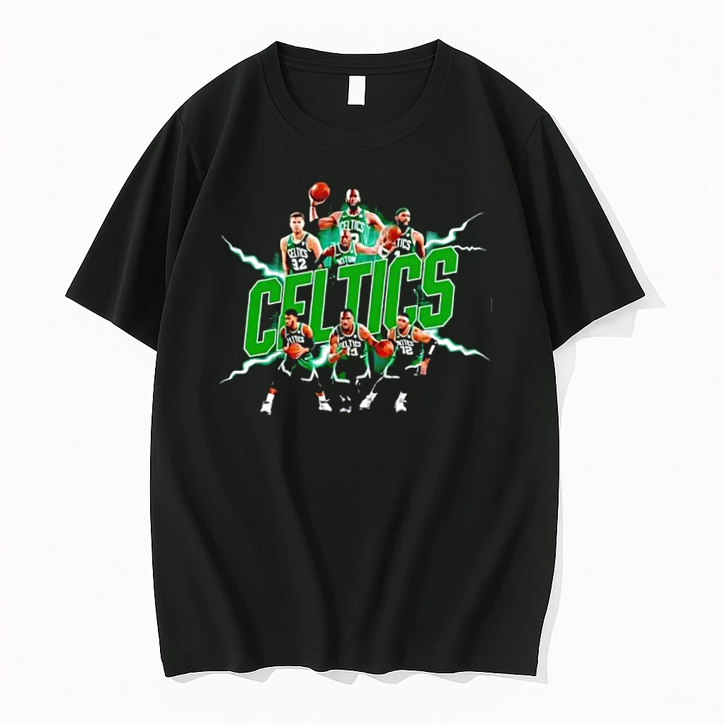 Boston Celtics Basketball Players Team Green Lightning Graphic Shirts
