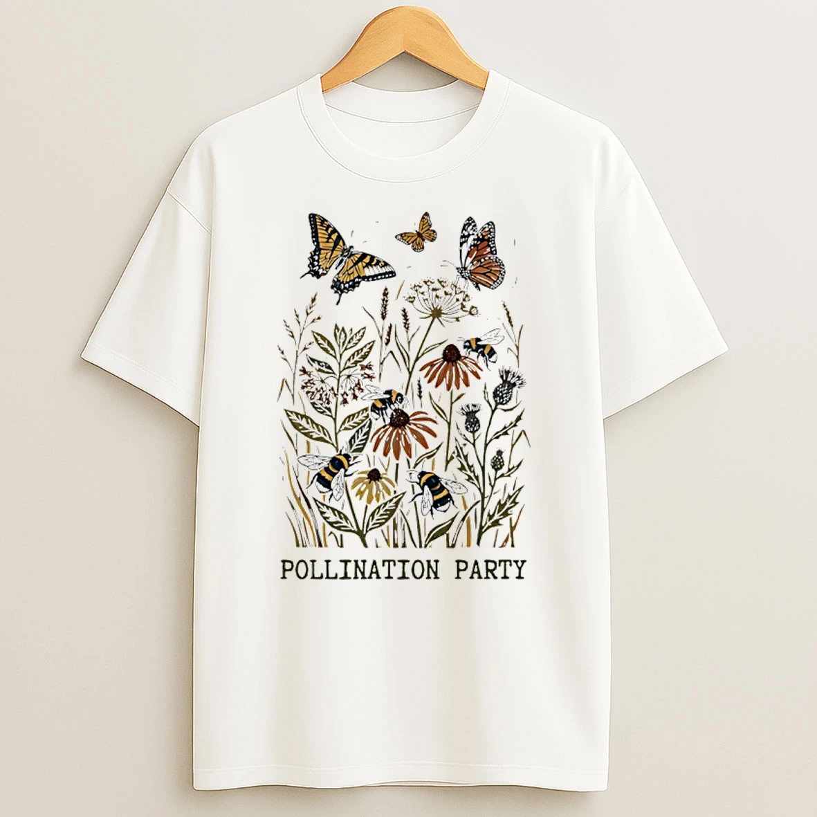 Butterfly And Bee Pollination Party Graphic Shirts