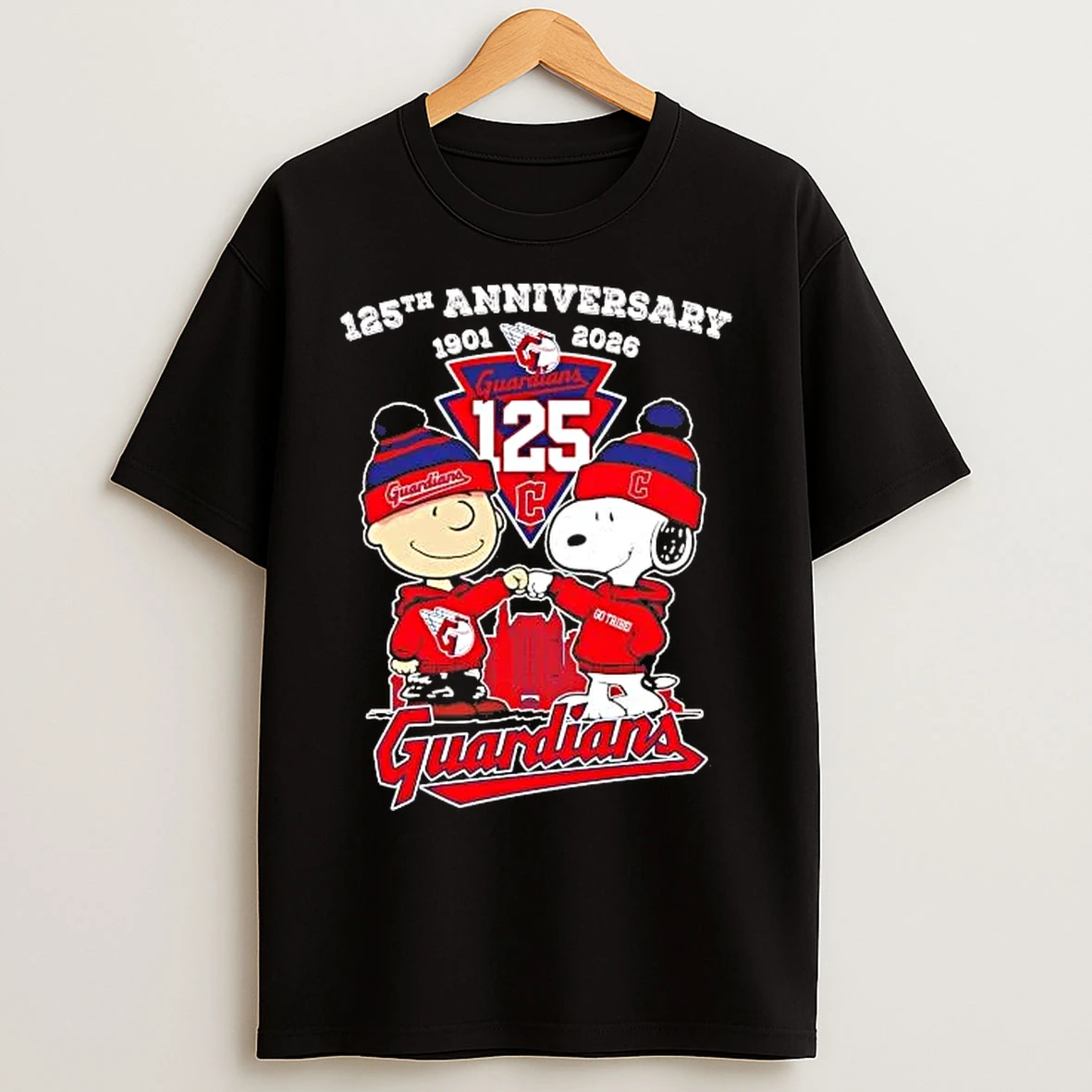 Classic 125th Anniversary Of Cleveland Guardians 1901 2026 Snoopy And Charlie Brown T Shirts