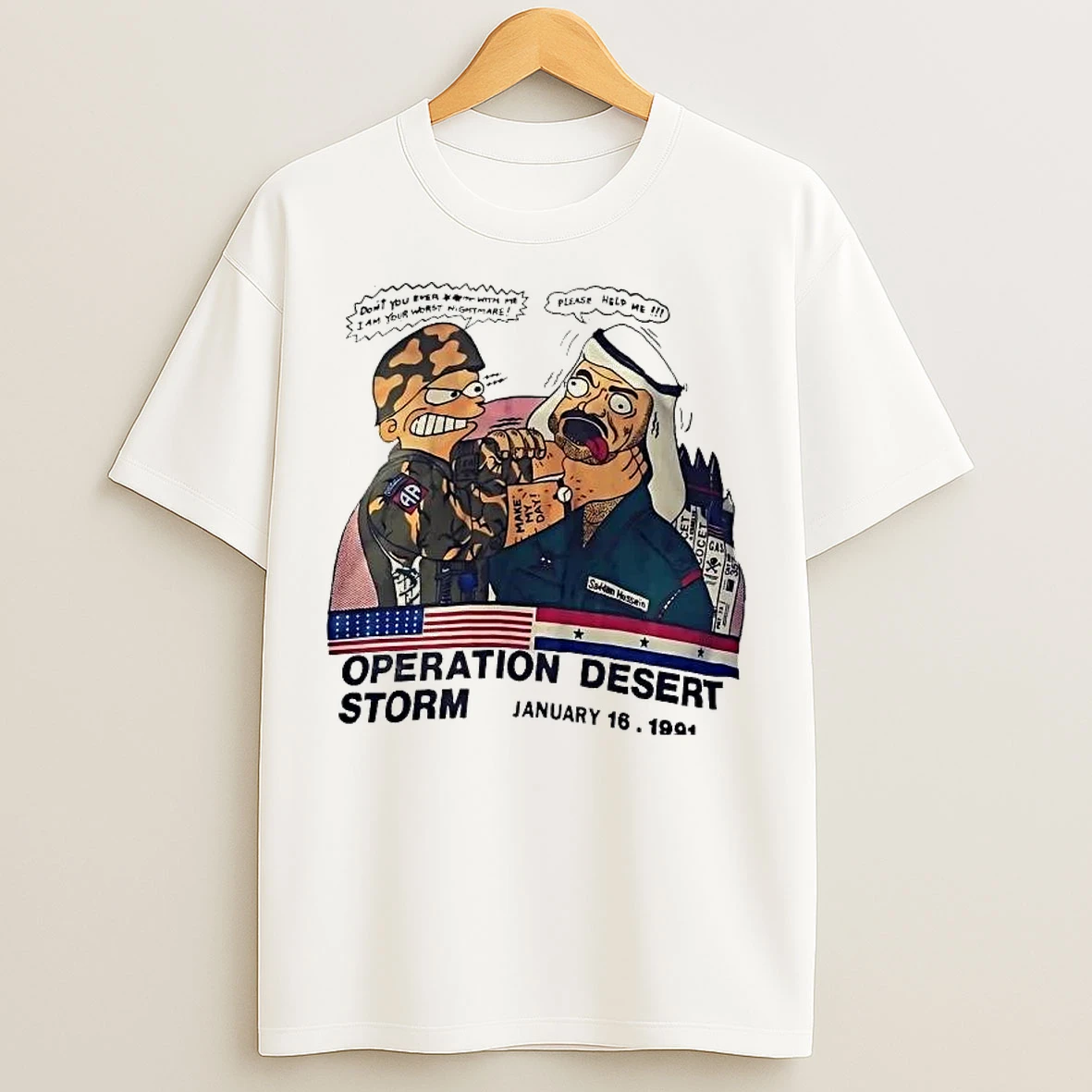 Classic America Strangle Saddam Hussein Operation Desert Storm 1991 Tee T Shirts