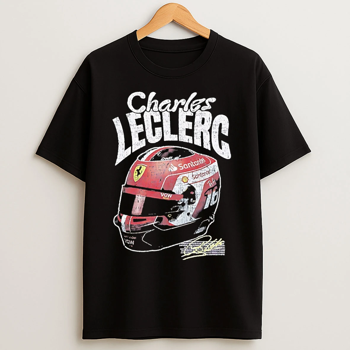 Classic F1 Racing Charles Leclerc Helmet Signature T Shirts