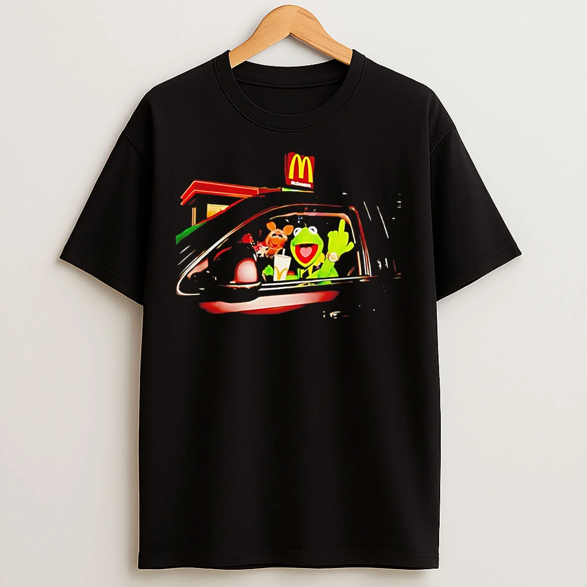 Classic Frog Kermit Middle Finger And Miss Piggy Riding Car At Mcdonalds T Shirts