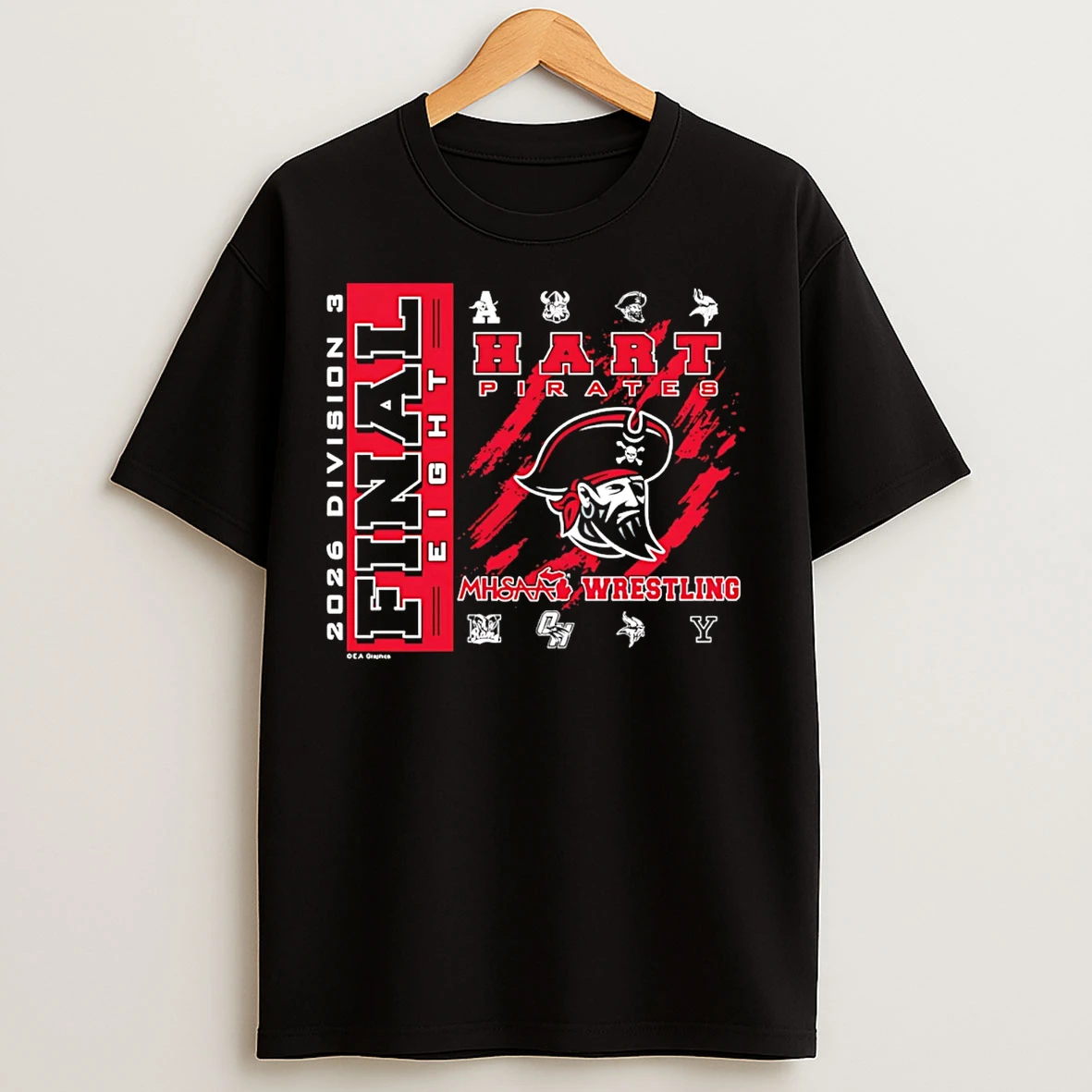Classic Hart Pirates 2026 Mhsaa Team Wrestling Final 8 D3 Logo T Shirts