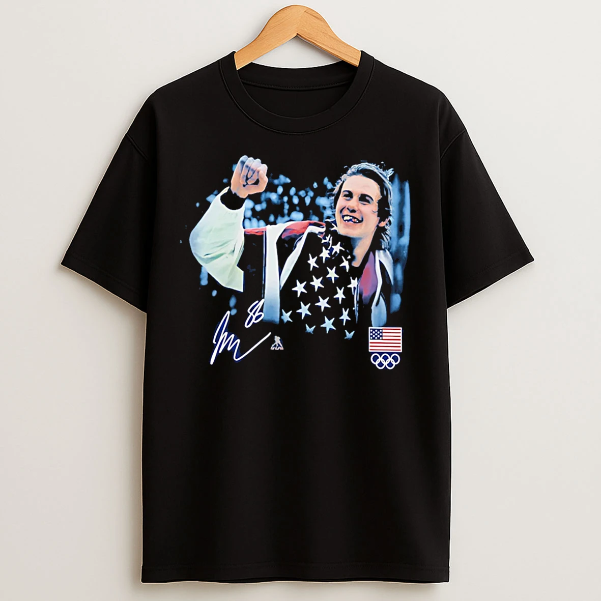 Classic Jack Hughes Us Mens Olympic Hockey Gold Medal Flag Signature T Shirts