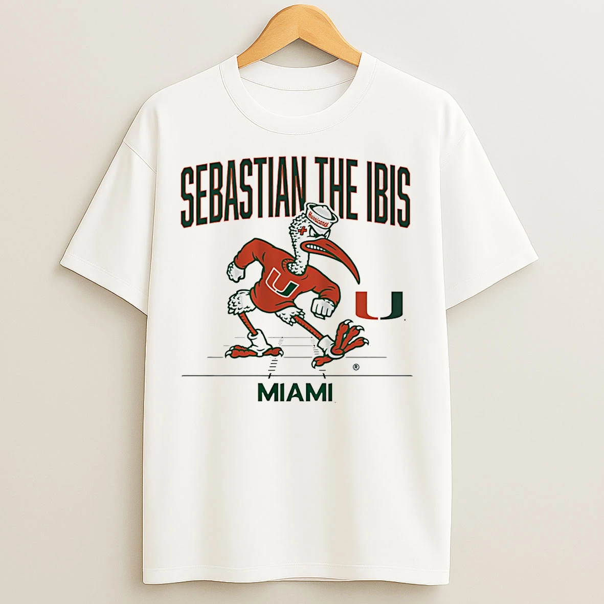 Classic Miami Hurricanes Sebastian The Ibis Gridiron Mascot T Shirts