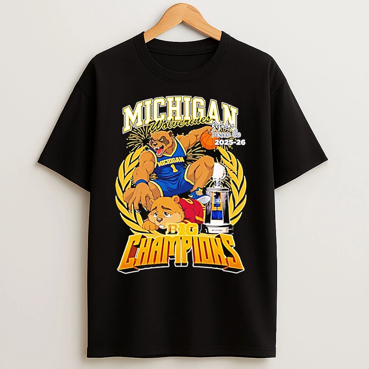 Classic Michigan Wolverines Regular Season Co 2025 26 Big Ten Champions Mascot Trophy T Shirts