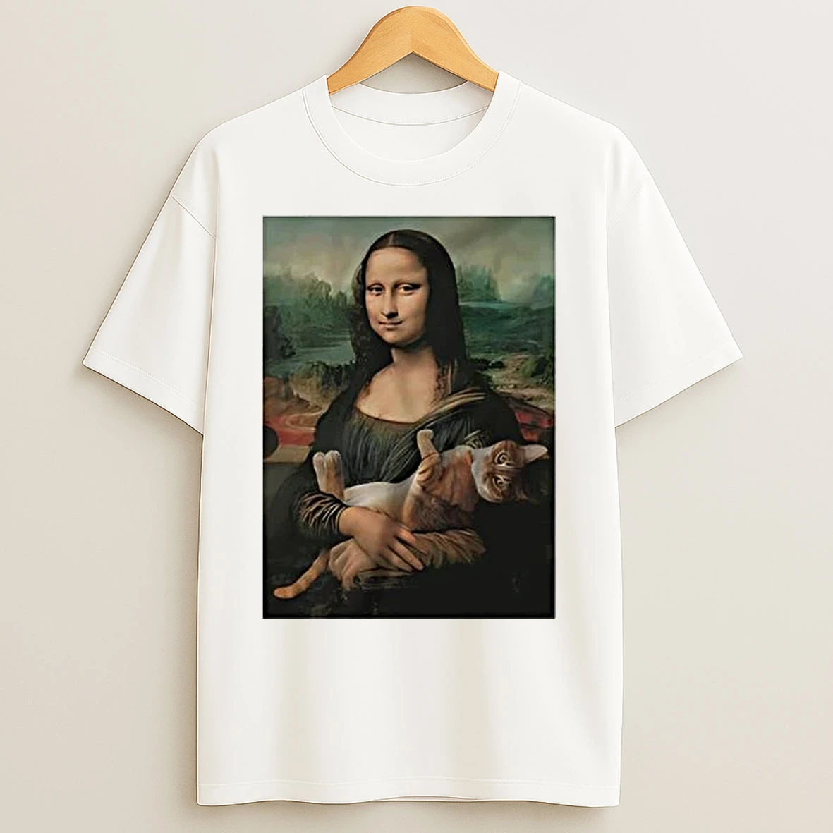 Classic Mona Lisa Holding Cat Meme Funny T Shirts