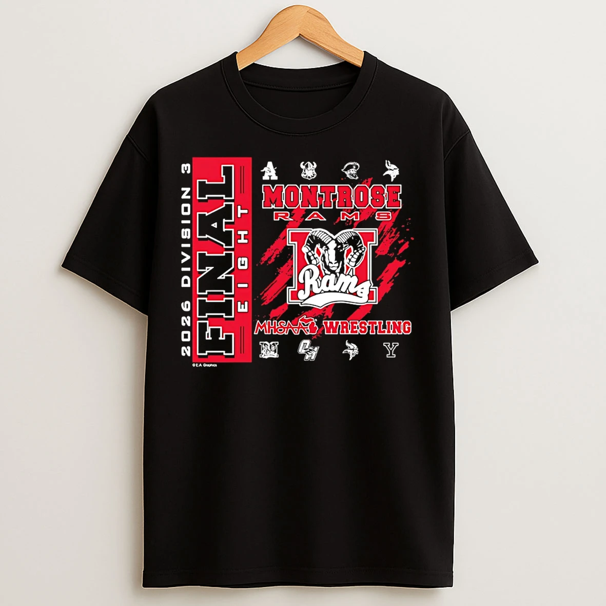 Classic Montrose Rams 2026 Mhsaa Team Wrestling Final 8 D3 Logo T Shirts