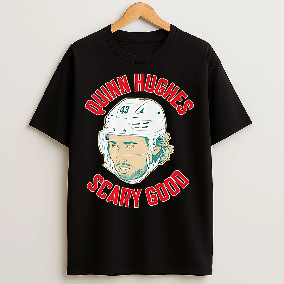 Classic Quinn Hughes Scary Good Minnesota Hockey T Shirts