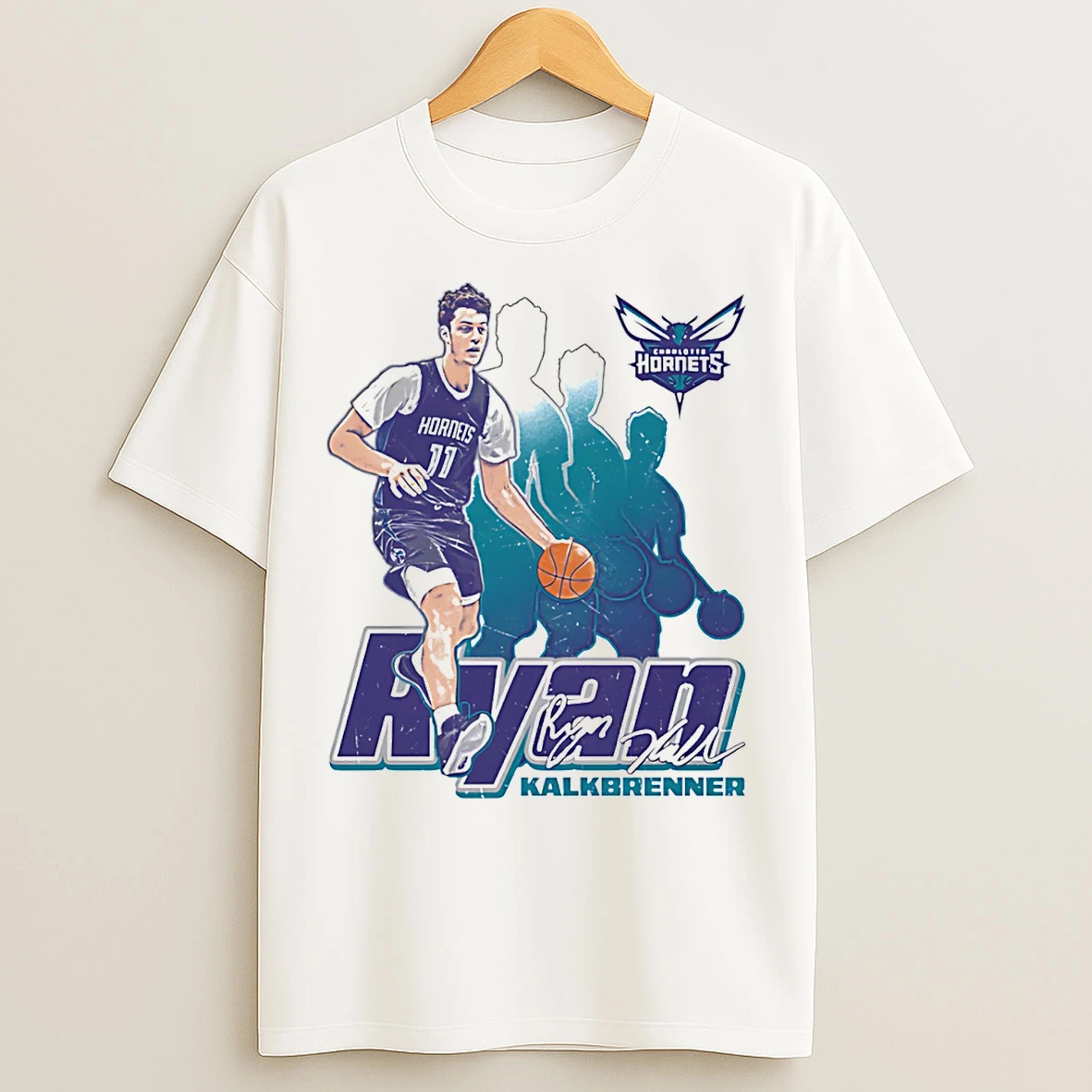 Classic Ryan Kalkbrenner Charlotte Hornets Retro Signature T Shirts