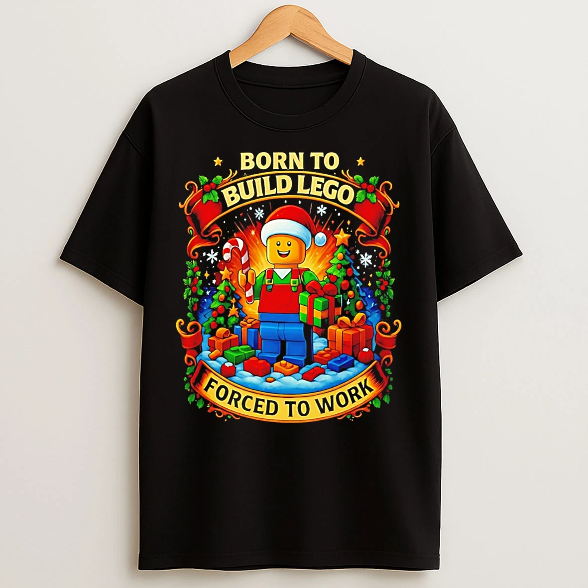 Classic Santa Lego Born To Build Lego Forced To Work Christmas T Shirts