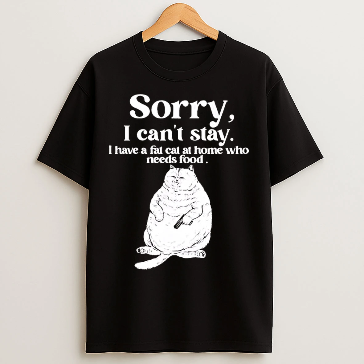 Classic Sorry I Cant Stay I Have A Fat Cat At Home Who Needs Food T Shirts