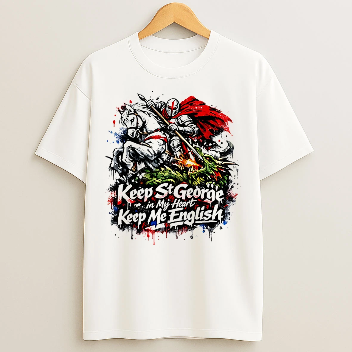 Classic St George Slaying Dragon Paint Effect T Shirts