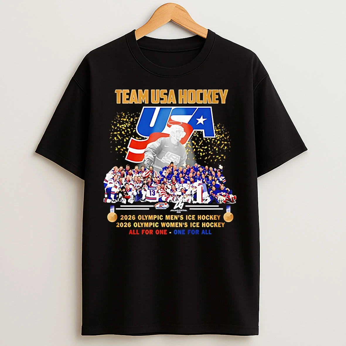 Classic Team Usa Hockey Golden Glory 2026 National Champions All Team T Shirts