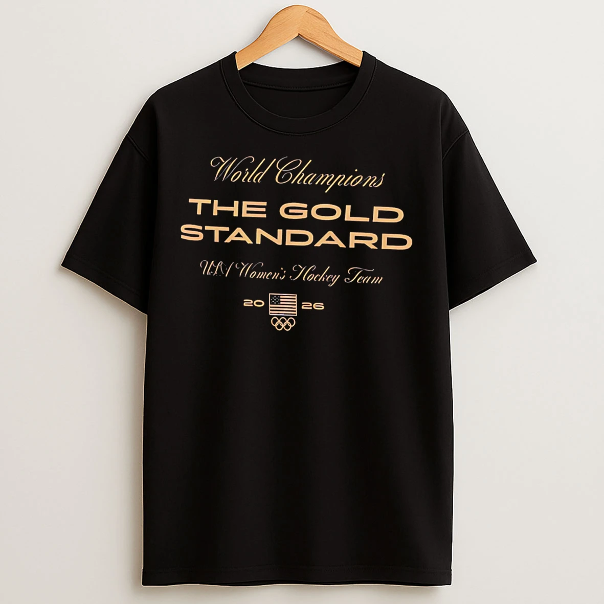 Classic Us Hockey 2026 Winter Olympics Gold Medal Champions Gold Standard T Shirts