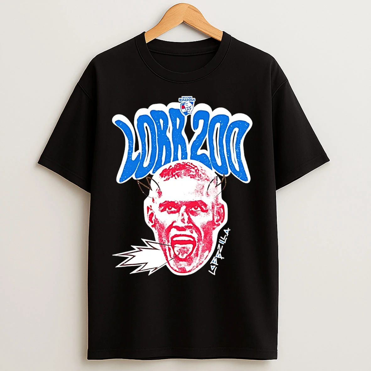 Classic Western Bulldogs Lobbzilla 200 Games Big Head T Shirts