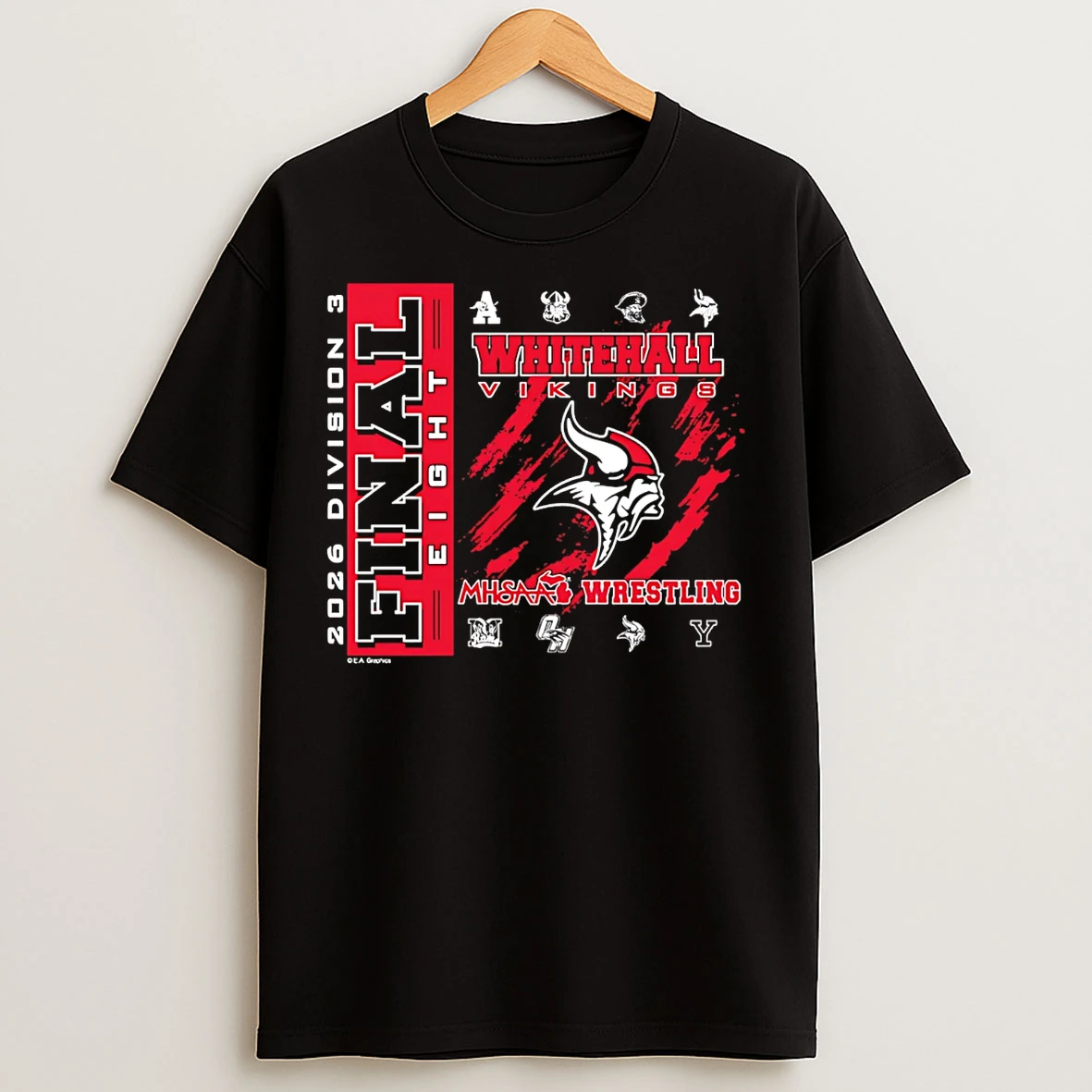 Classic Whitehall Vikings 2026 Mhsaa Team Wrestling Final 8 D3 Logo T Shirts