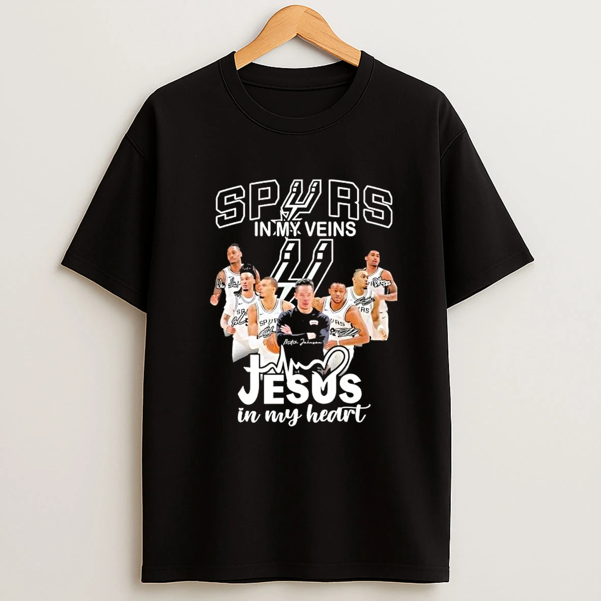 Coach Mitch Johnson And Players San Antonio Spurs In My Veins Jesus In My Heart Shirts