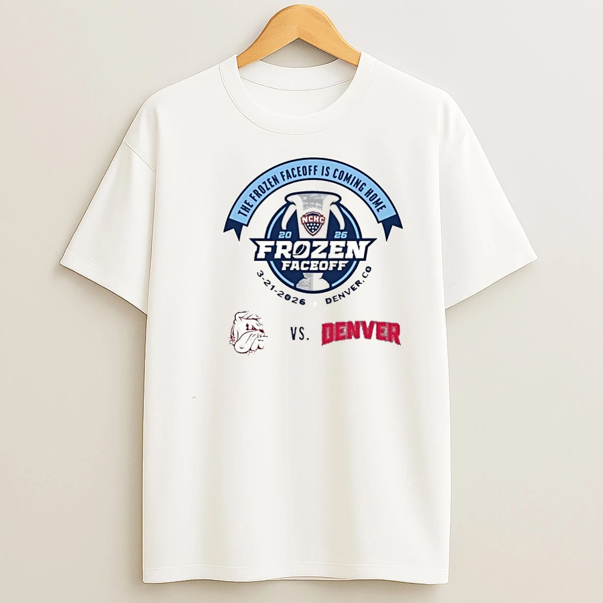 Denver Pioneers Vs Minnesota Duluth Hockey 2026 Nchc Frozen Faceoff Matchup Shirts