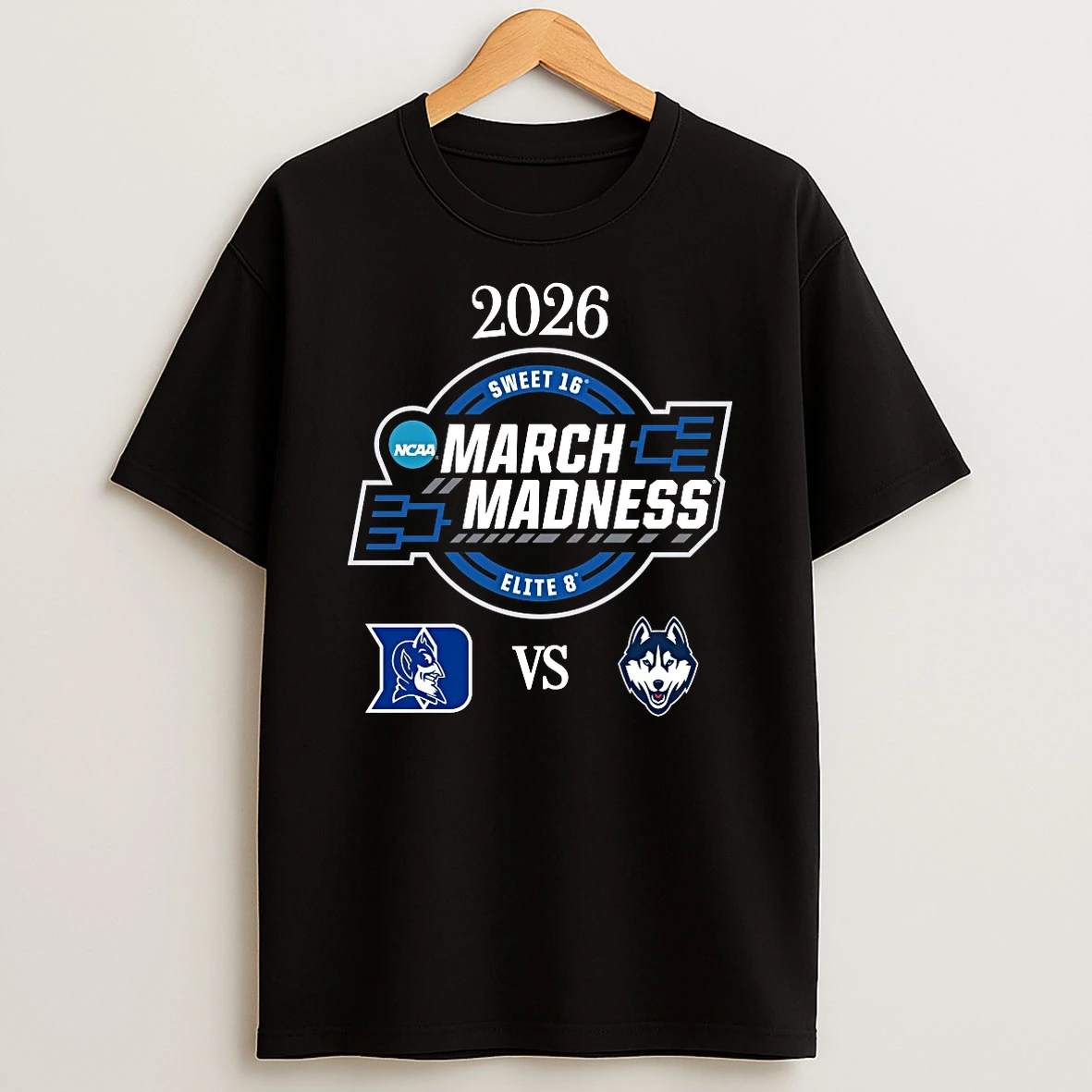 Duke Blue Devils Vs Uconn Huskies 2026 Ncaa Mens March Madness Elite 8 Logos Shirts