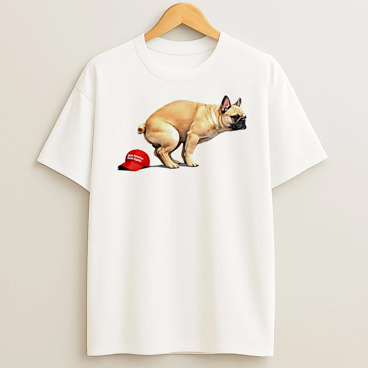 French Bulldog Pooping On Maga Hat Anti Trump Liberal Political Shirts