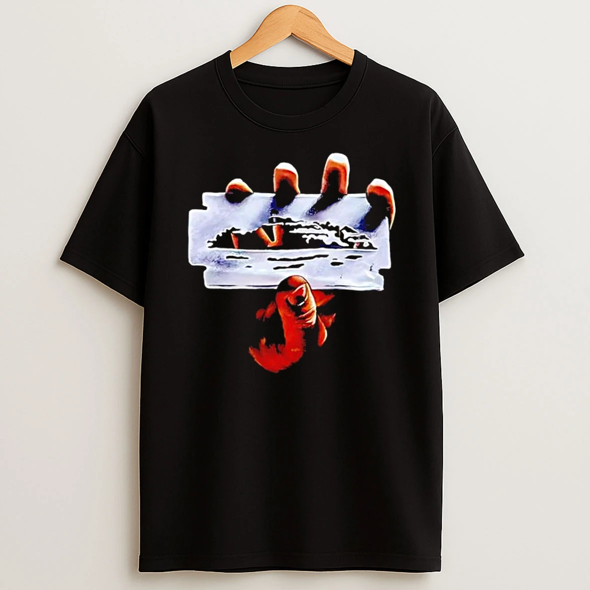 Hand Holding Razor Blade British Steel Heavy Metal Shirts