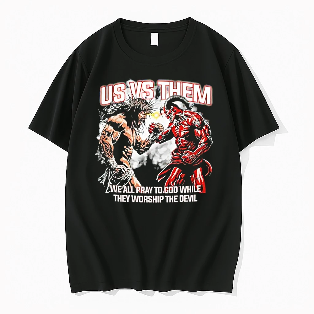 Hang Over Us Vs Them We All Pray To God While They Worship The Devil Shirts