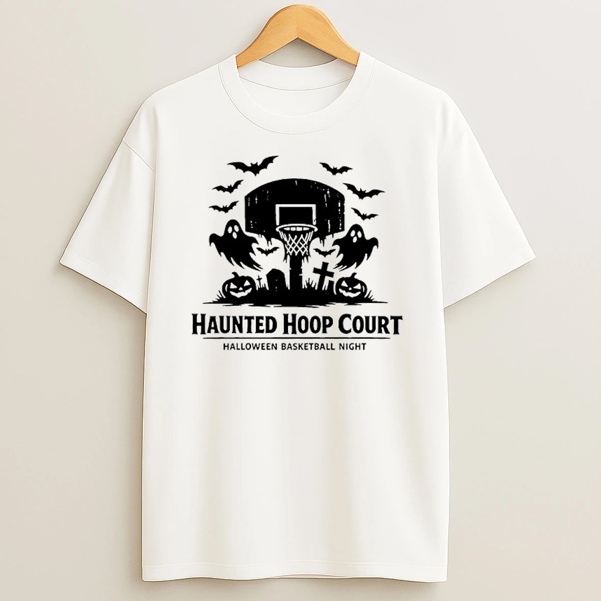 Haunted Basketball Court Halloween Spooky Pumpkin Night Hoops Shirts