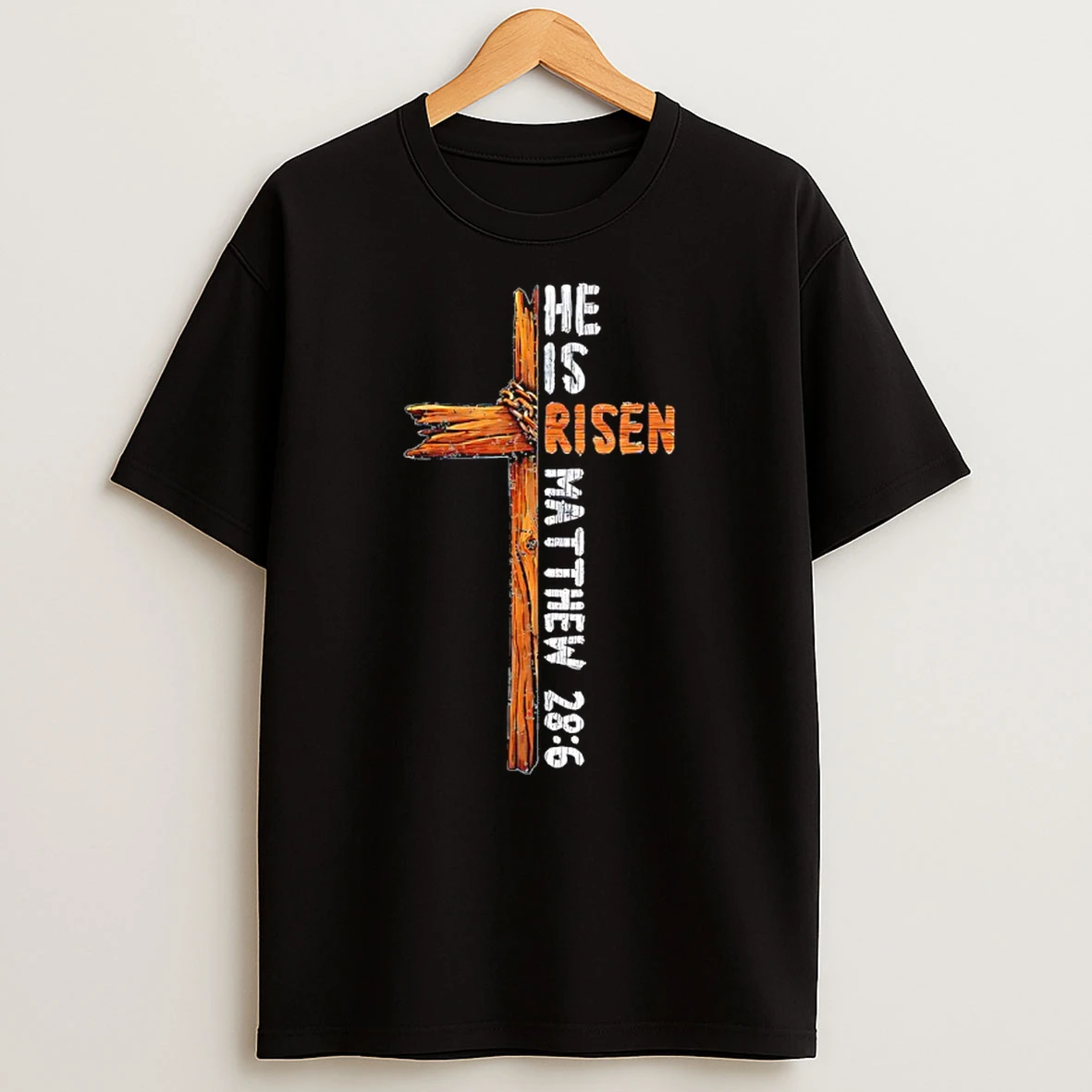 He Is Risen Rustic Cross Christian Easter Faith Shirts