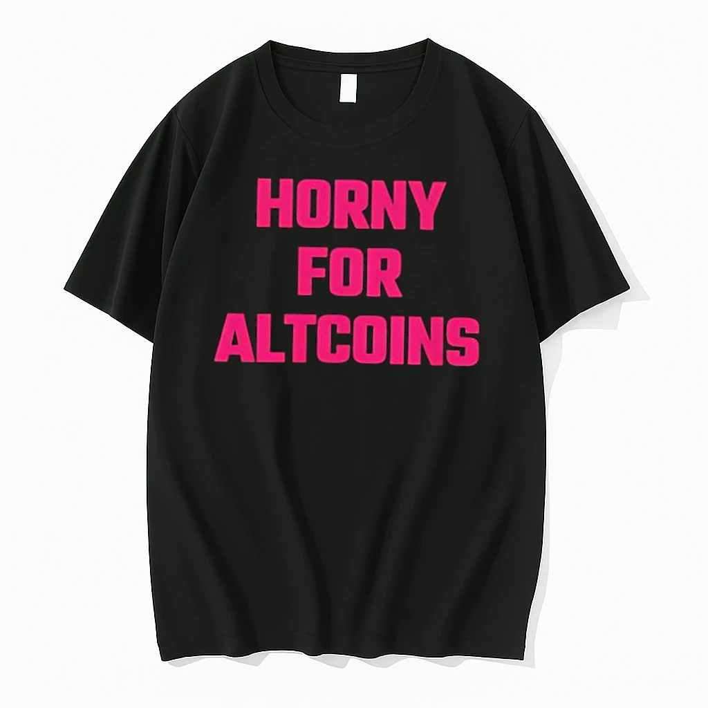 Horny For Altcoins Pink Text Bold Crypto Shirts