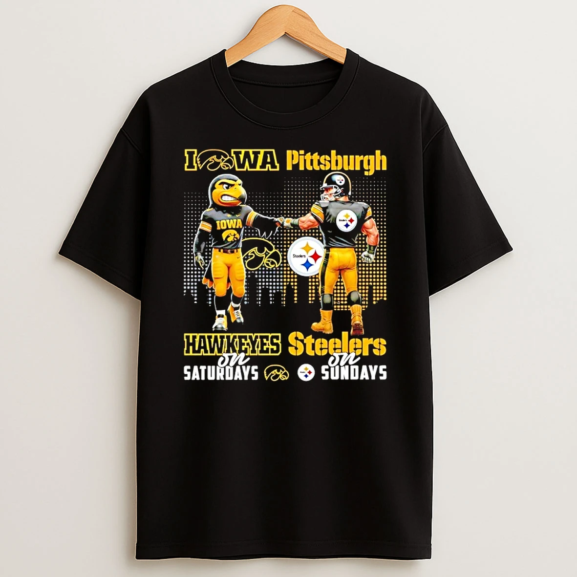 Iowa Hawkeyes On Saturdays Vs Pittsburgh Steelers On Sundays Mascots Skyline Shirts