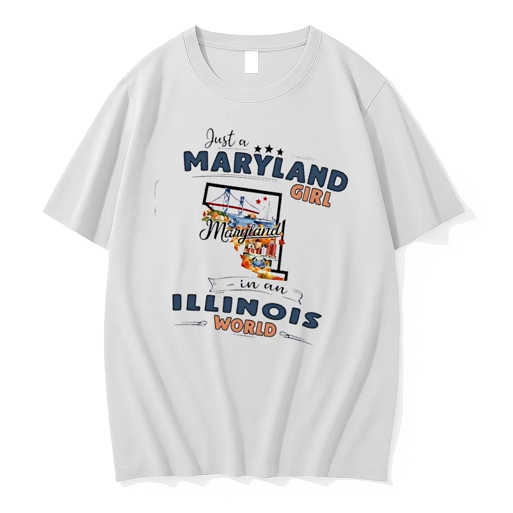 Just A Maryland Girl Girl In A Illinois World Map Shirts
