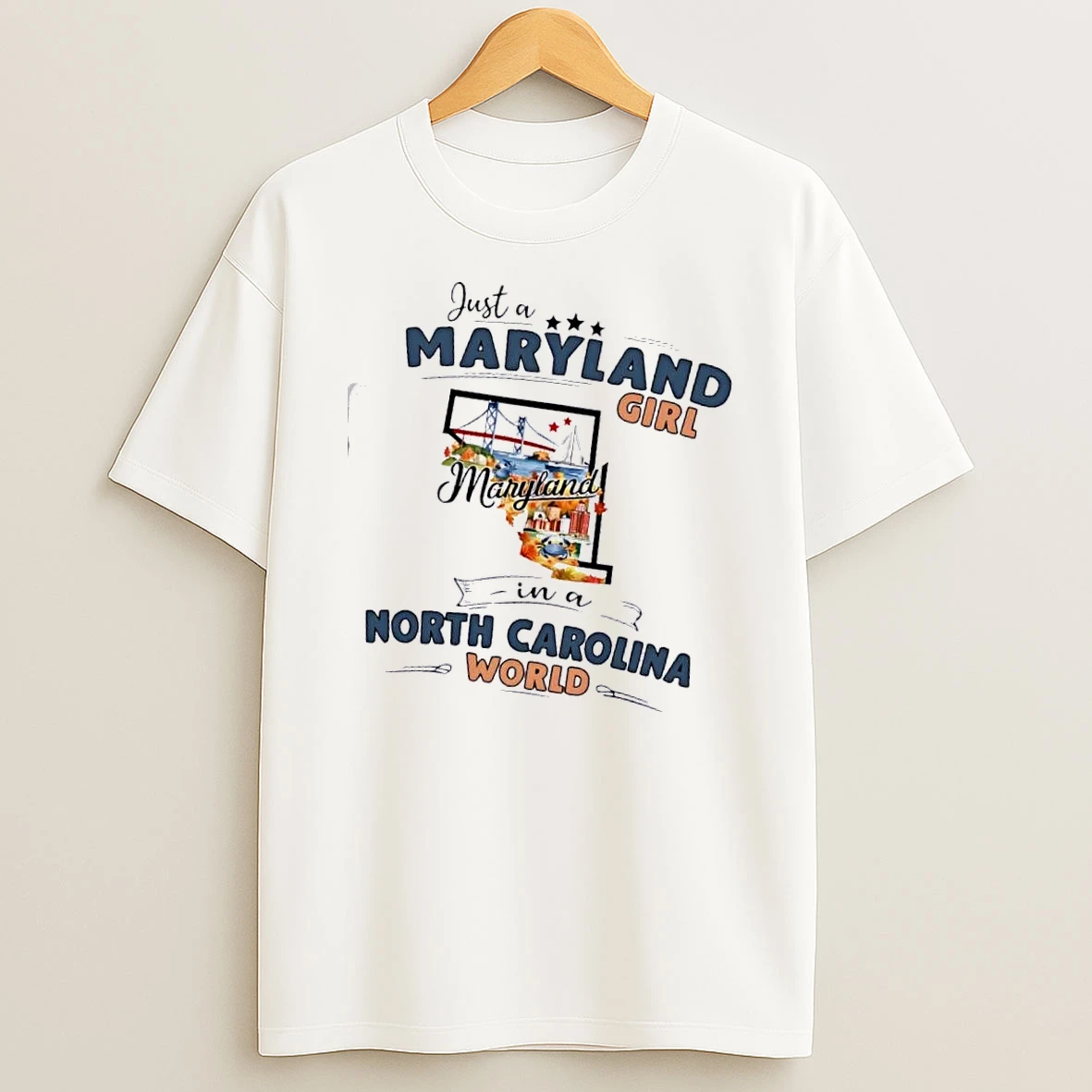 Just A Maryland Girl Girl In A North Carolina World Map Shirts