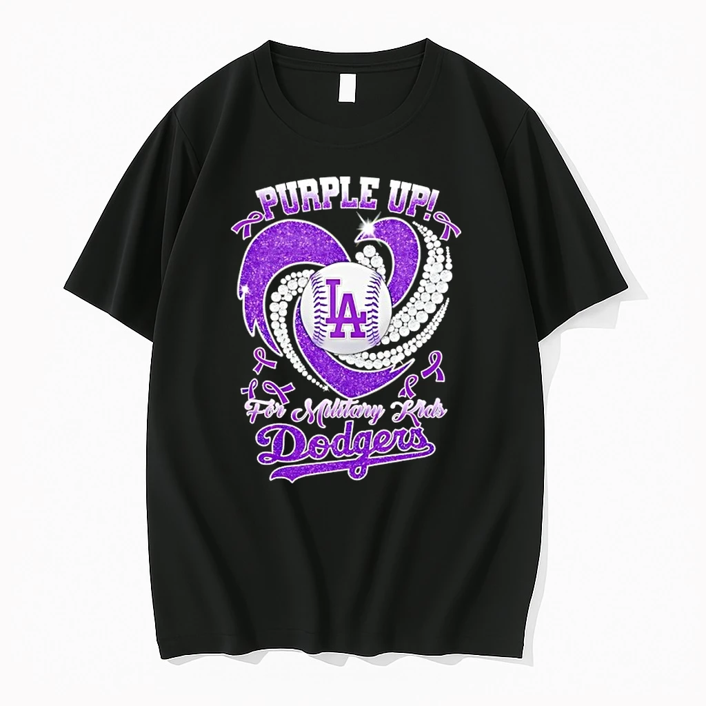 La Dodgers Purple Up For Military Kids Diamond Heart Shirts