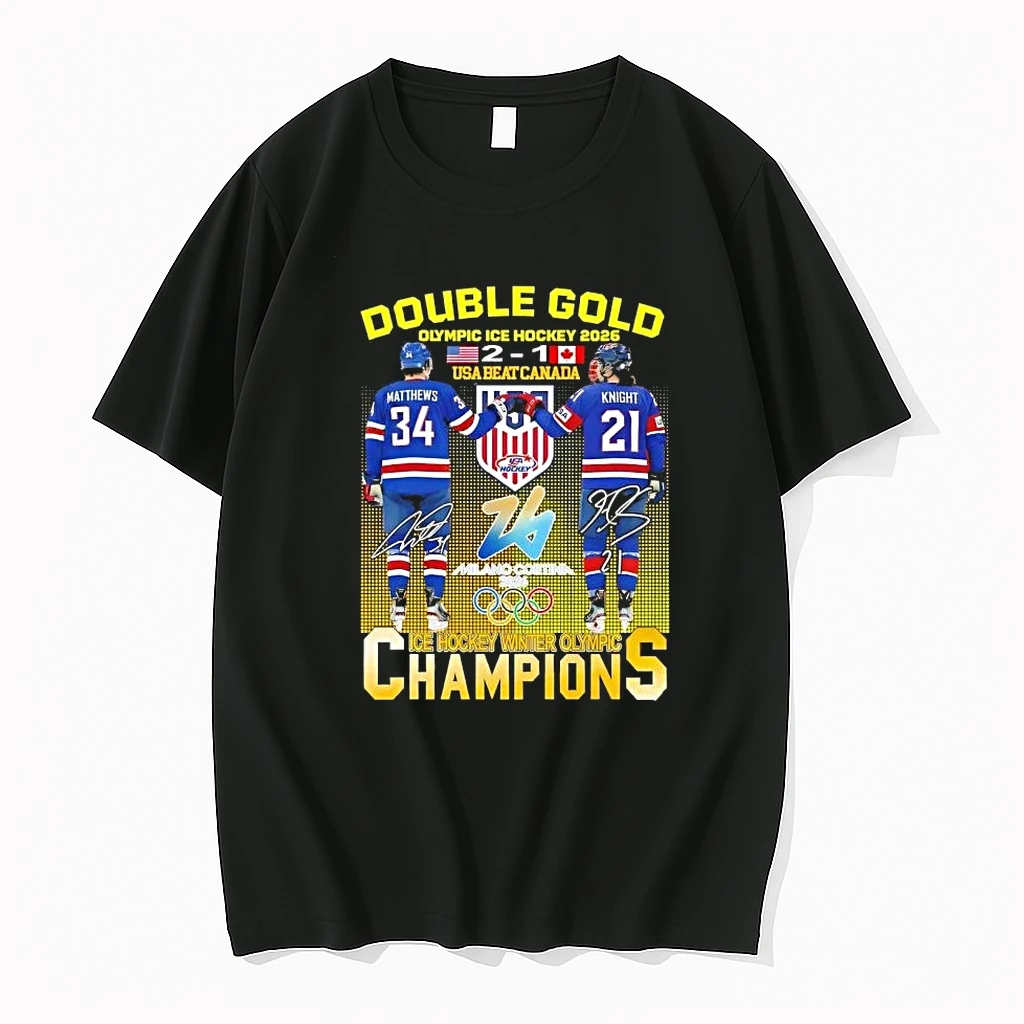 Matthews Fist Bump Knight Double Gold Olympic Ice Hockey 2026 Usa Beat Canada Shirts