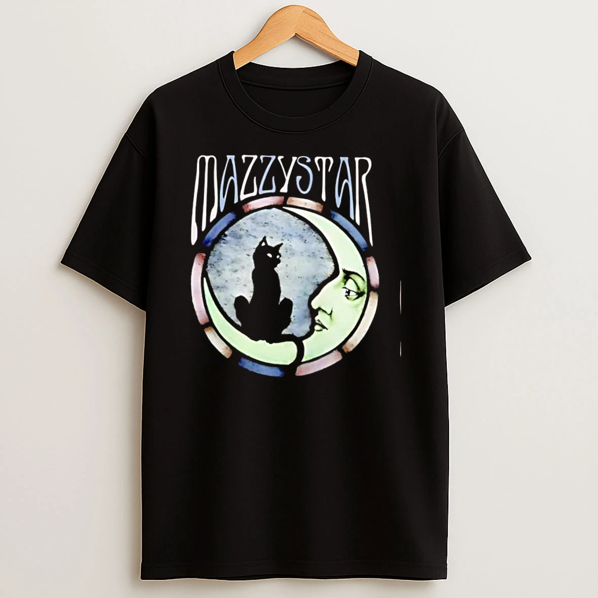 Mazzy Star Black Cat Moon Stained Glass Window Silhouette Crescent Moon Shirts