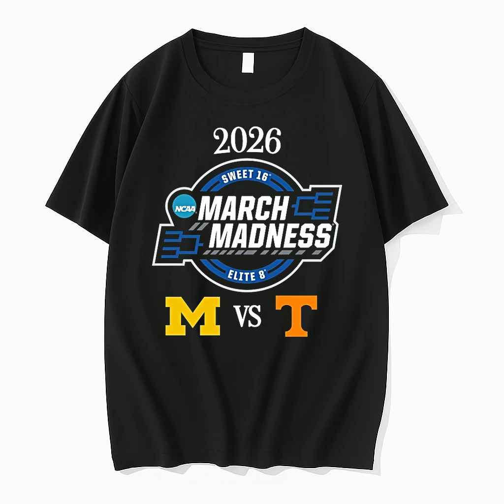 Michigan Wolverines Vs Tennessee Volunteers 2026 Ncaa Mens March Madness Elite 8 Logos Shirts