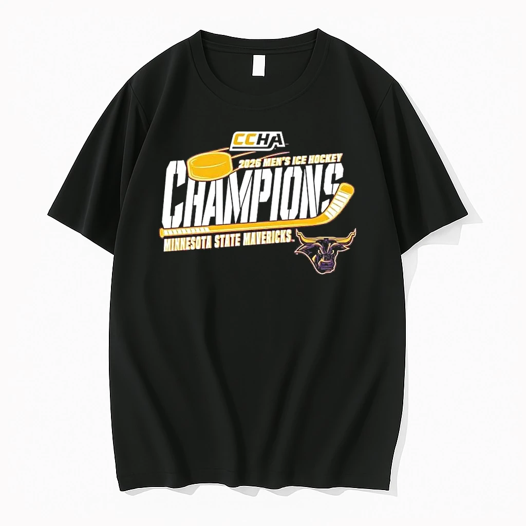 Minnesota State Mavericks 2026 Mens Ice Hockey Ccha Champions Tee Shirts