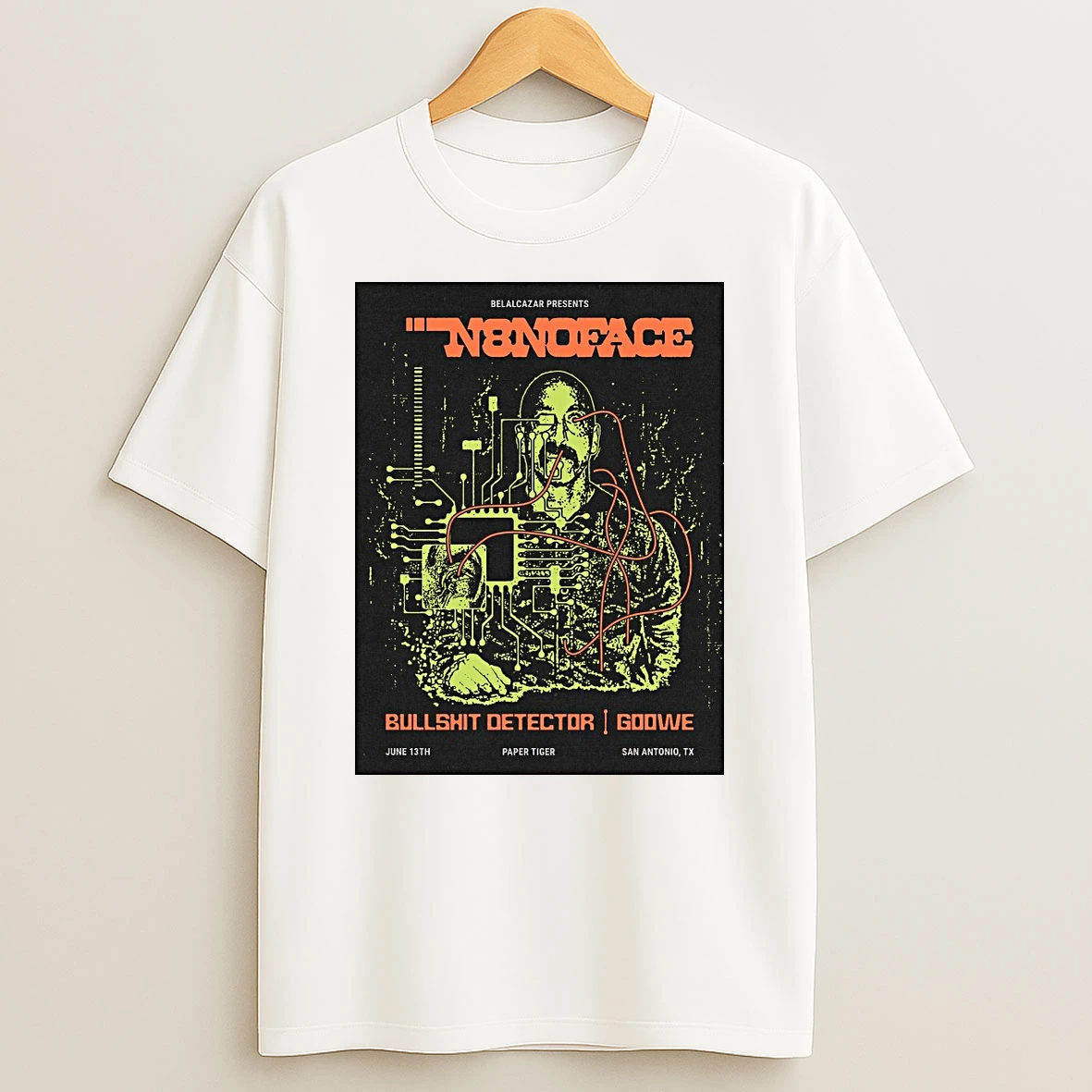 N8noface Bullshit Detector And Goowe Presenter Belalcazar Paper Tiger San Antonio Tx June 13th Shirts