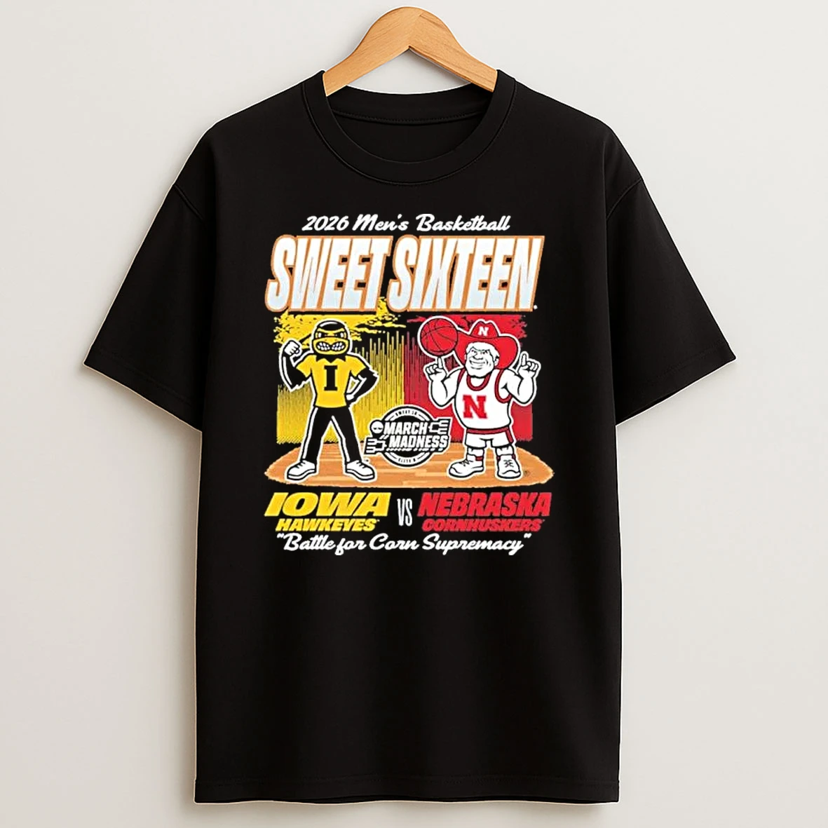 Nebraska Cornhuskers Vs Iowa Hawkeyes Mascot 2026 Ncaa Mens Basketball Sweet 16 Shirts